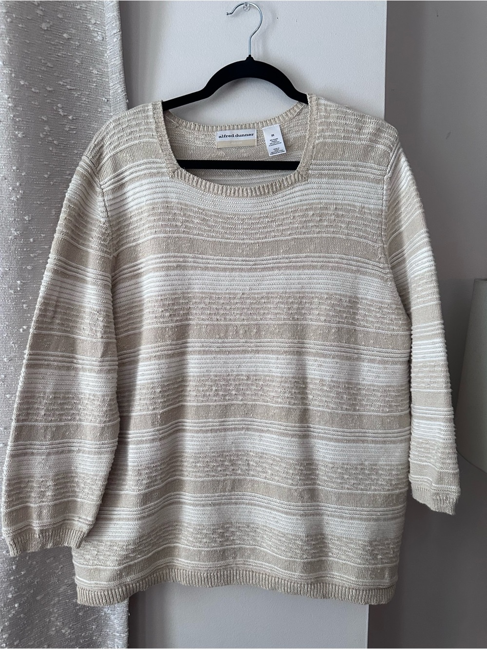 Alfred Dunner Cream Striped Knit Sweater Sz XL